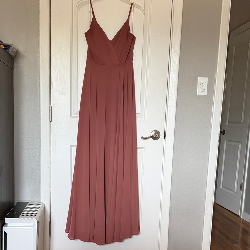 Spaghetti-Strap Wrap Maxi Dress in Dusty Rose